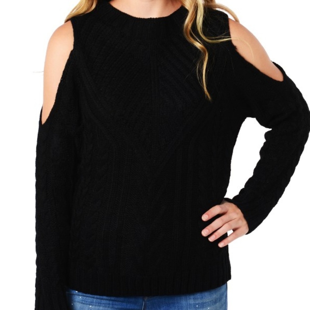 BLACK COLD SHOULDER SWEATER